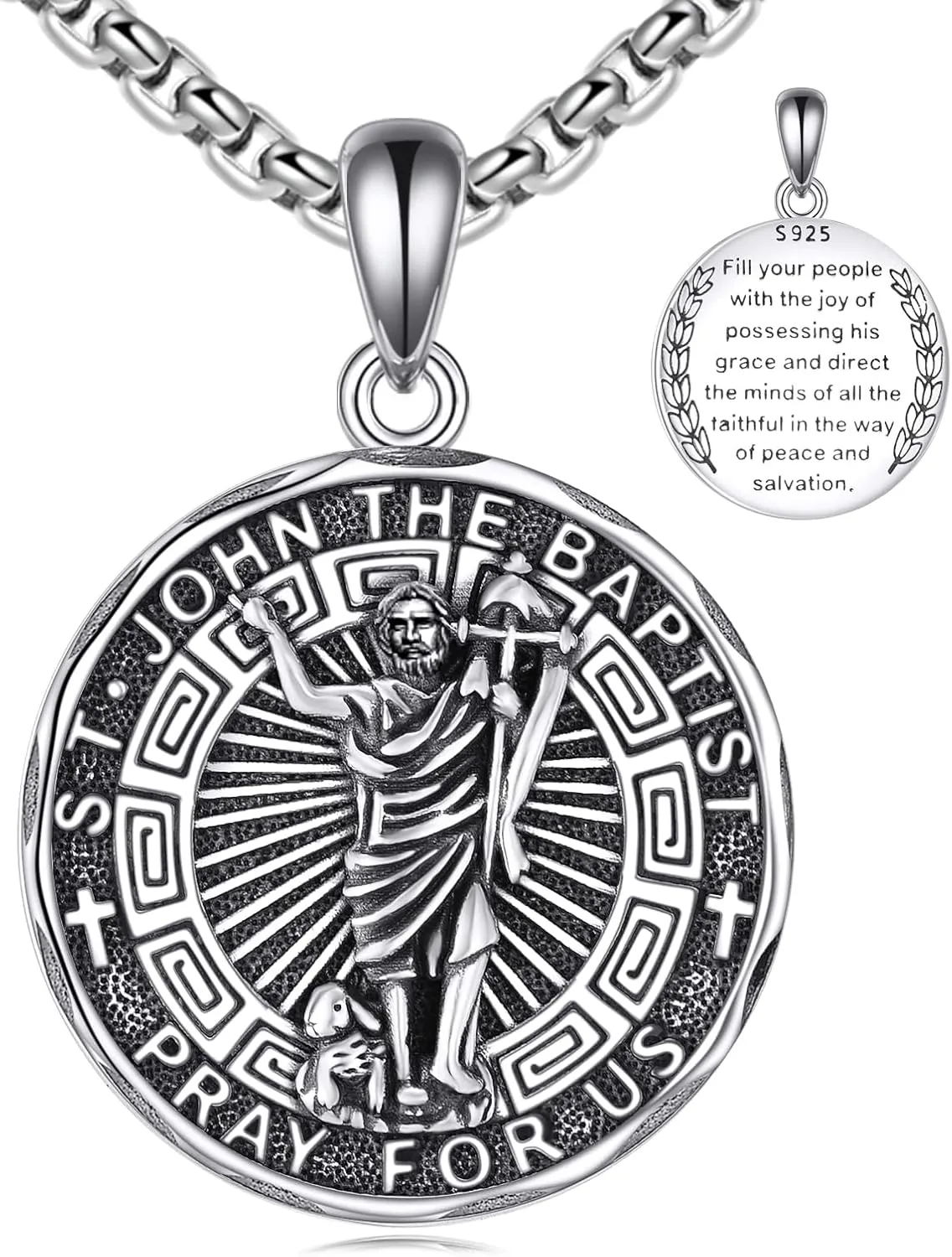 YFN Patron Saint Necklace Sterling Silver Amulet Medal Pendant Religious Protector Jewelry Gifts for Women Men