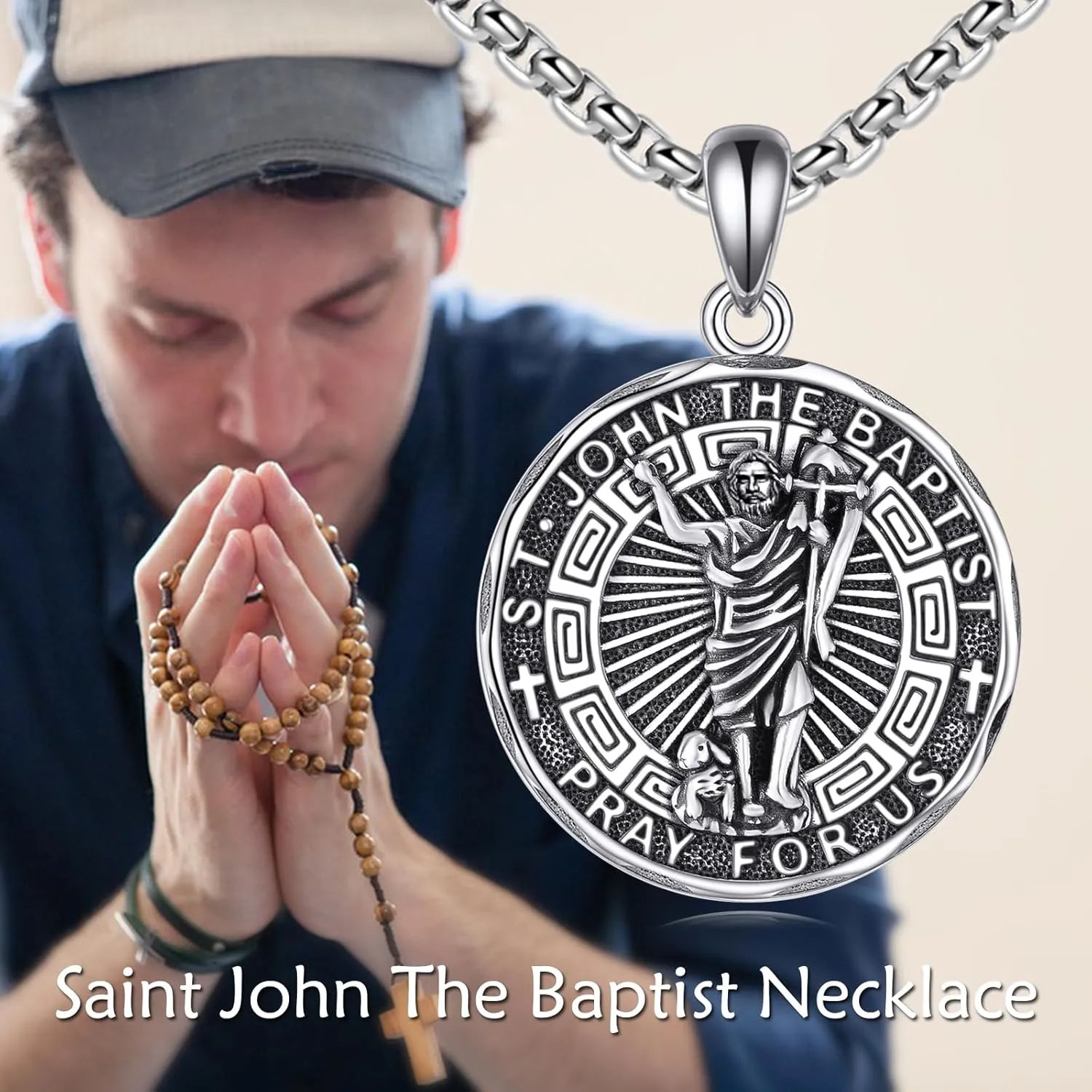 YFN Patron Saint Necklace Sterling Silver Amulet Medal Pendant Religious Protector Jewelry Gifts for Women Men