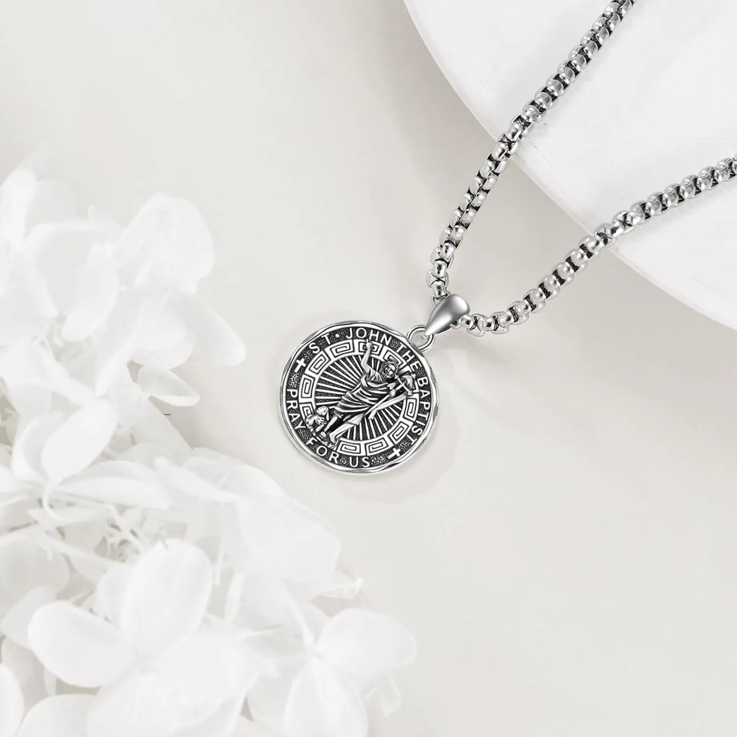 YFN Patron Saint Necklace Sterling Silver Amulet Medal Pendant Religious Protector Jewelry Gifts for Women Men