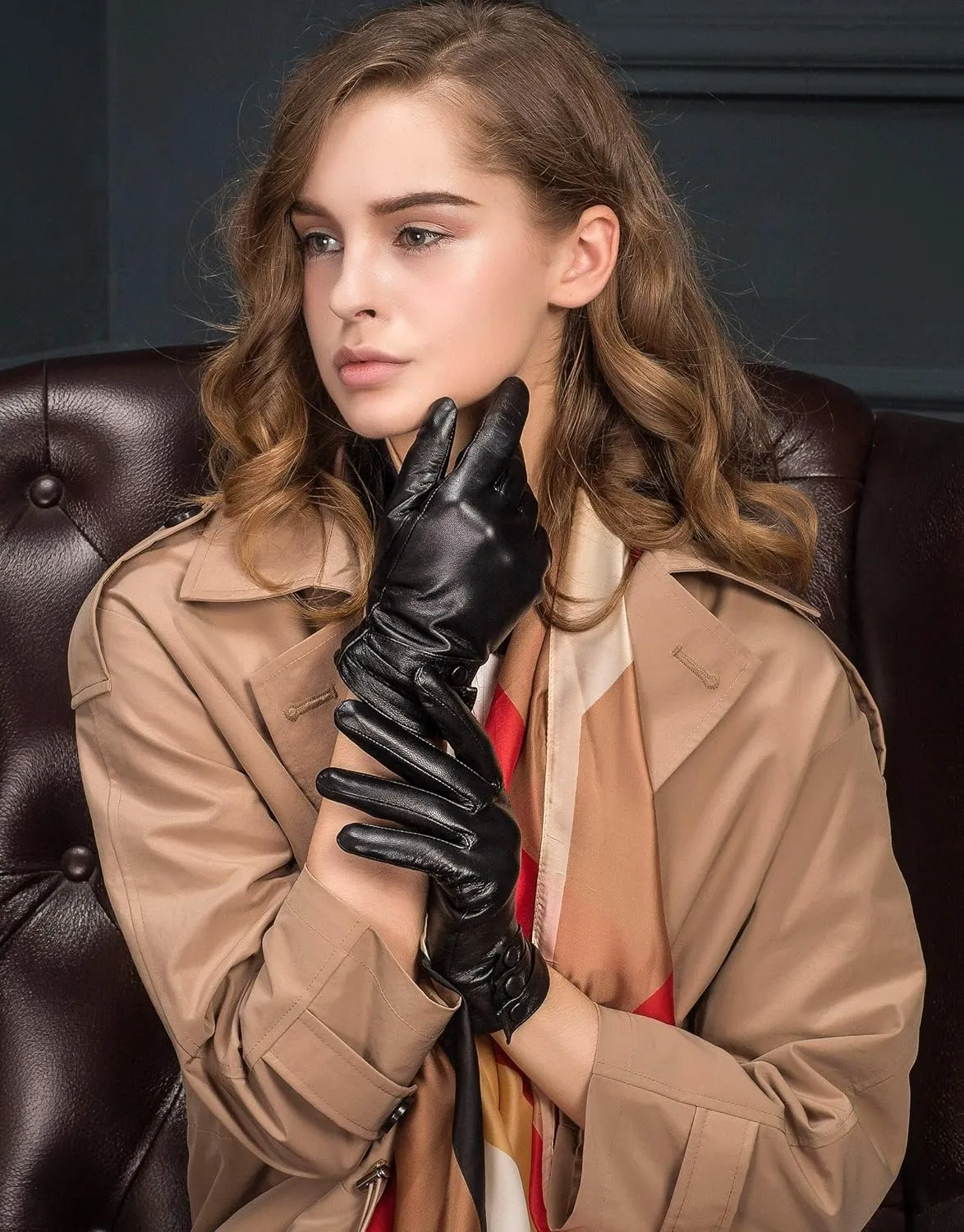 YISEVEN Women's Winter Driving Touchscreen Leather Gloves Wool Lined Buttoned Cuff