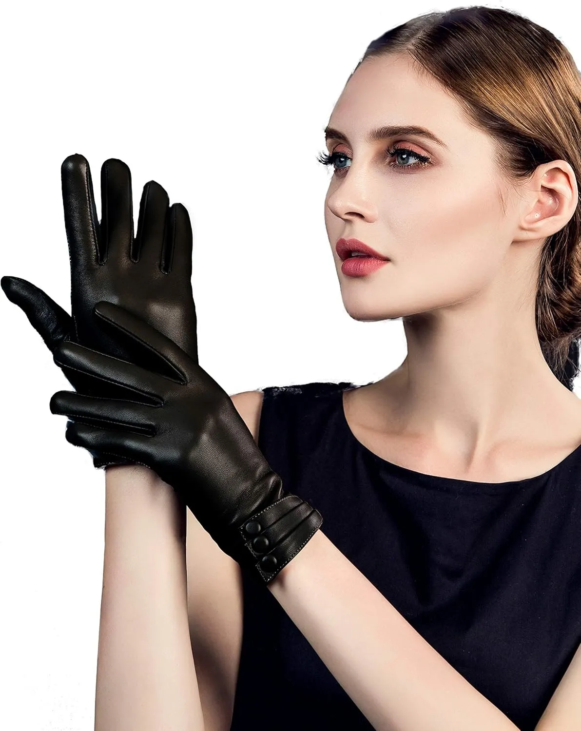 YISEVEN Women's Winter Driving Touchscreen Leather Gloves Wool Lined Buttoned Cuff