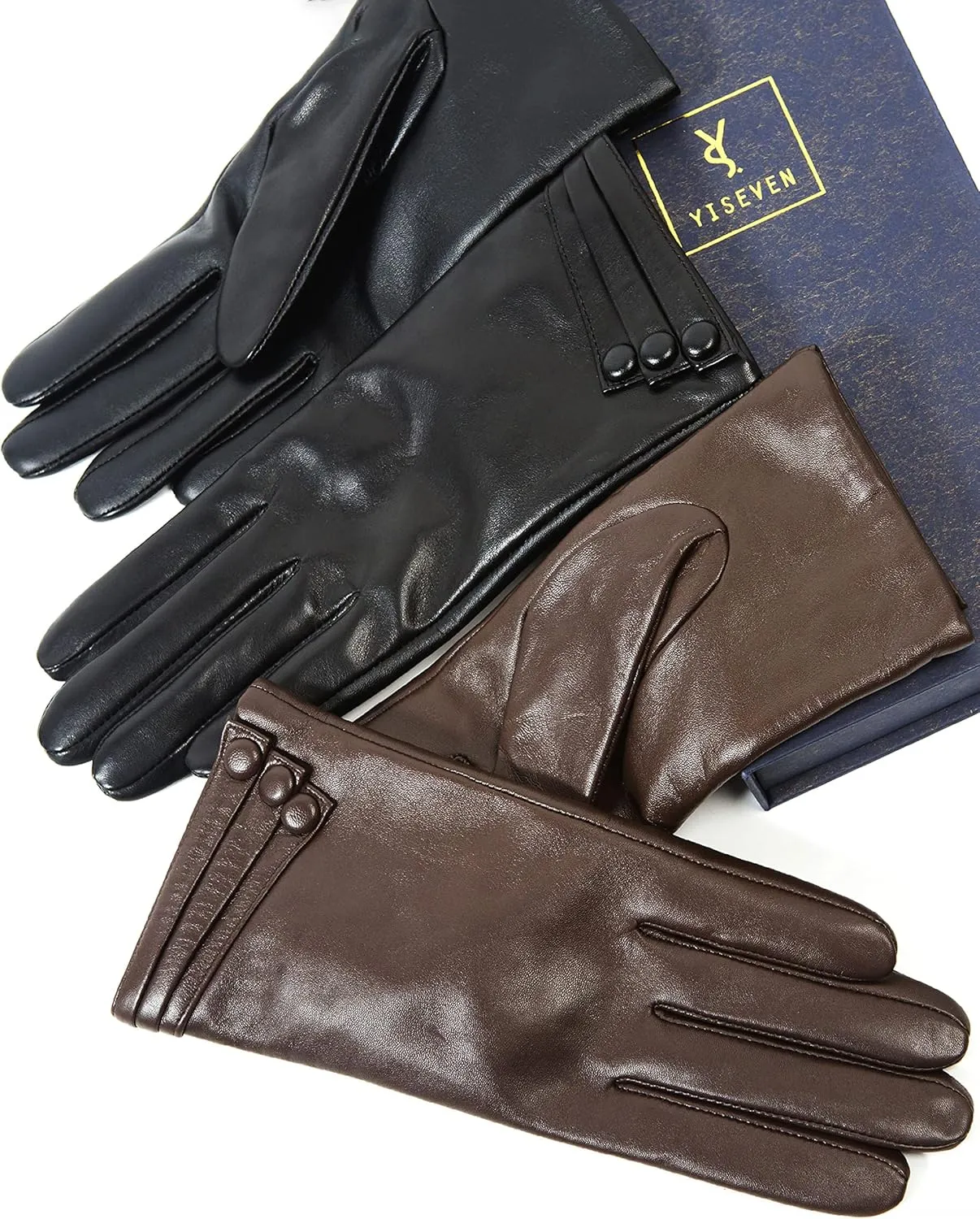 YISEVEN Women's Winter Driving Touchscreen Leather Gloves Wool Lined Buttoned Cuff