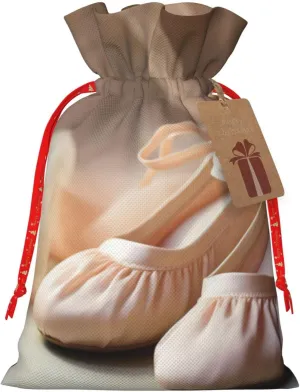 YKJJFVZ Ballet Shoes Print Versatile Drawstring Christmas Gift Bags,Burlap Material,Xmas Wrapping Bags,Candy Bags