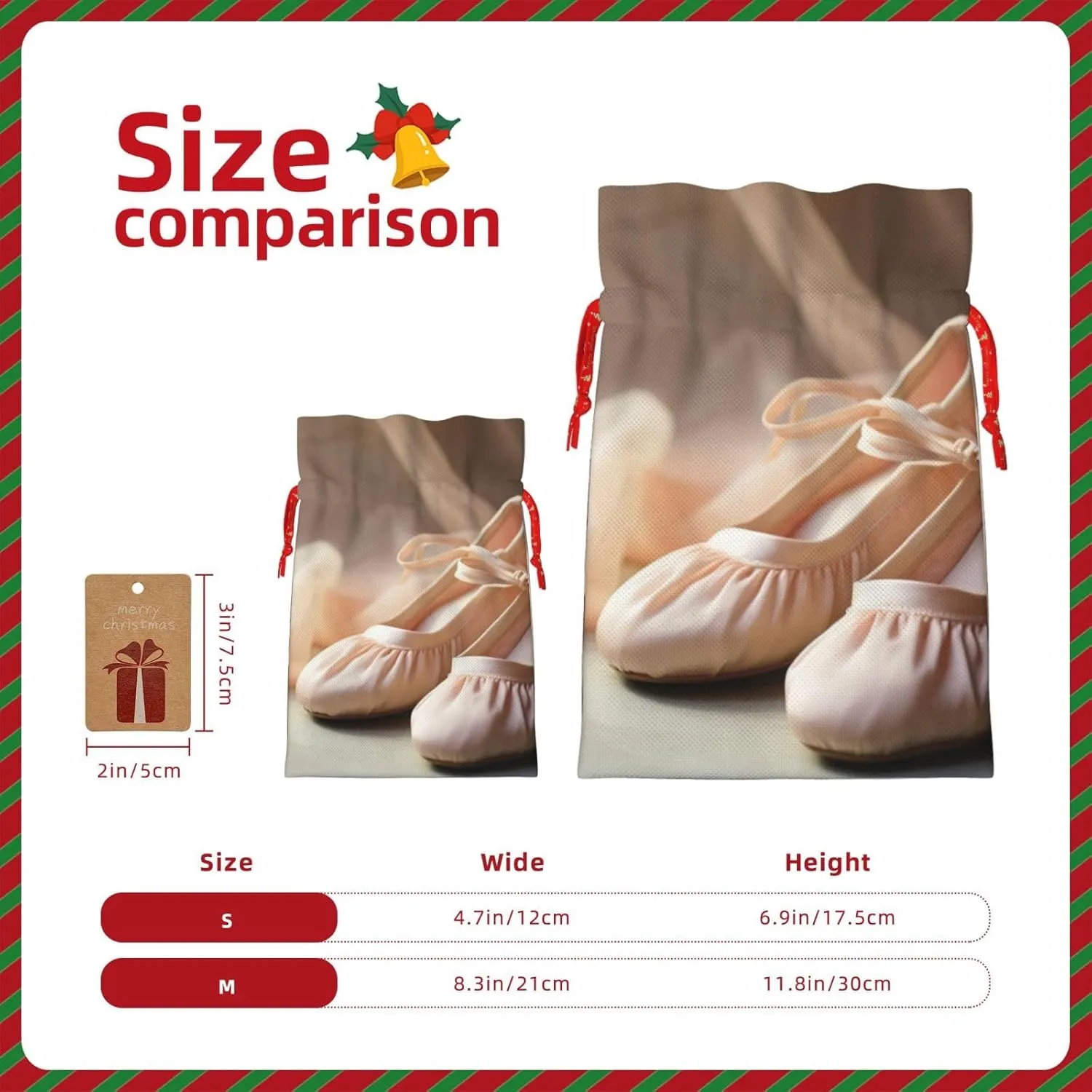 YKJJFVZ Ballet Shoes Print Versatile Drawstring Christmas Gift Bags,Burlap Material,Xmas Wrapping Bags,Candy Bags