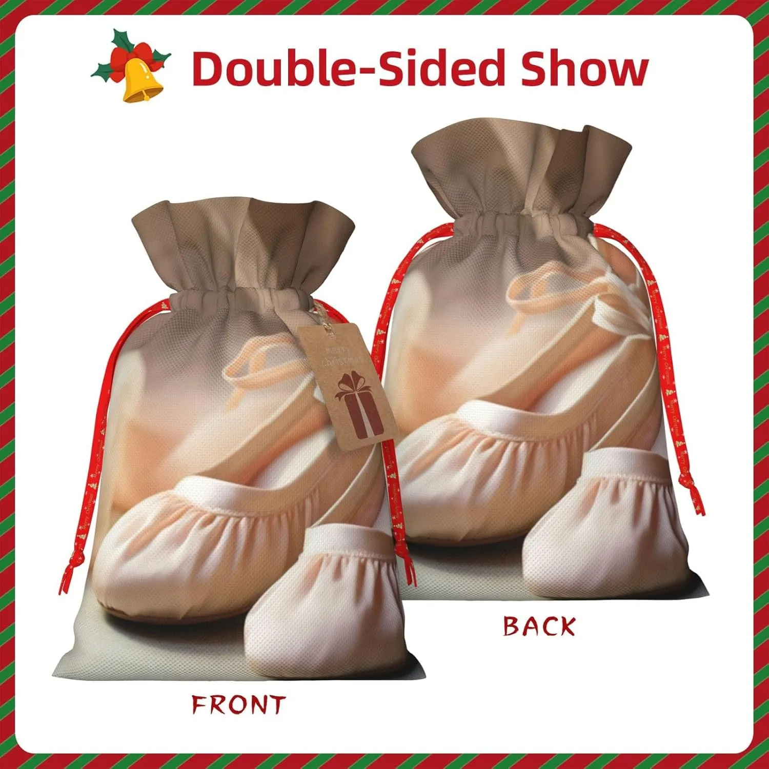 YKJJFVZ Ballet Shoes Print Versatile Drawstring Christmas Gift Bags,Burlap Material,Xmas Wrapping Bags,Candy Bags