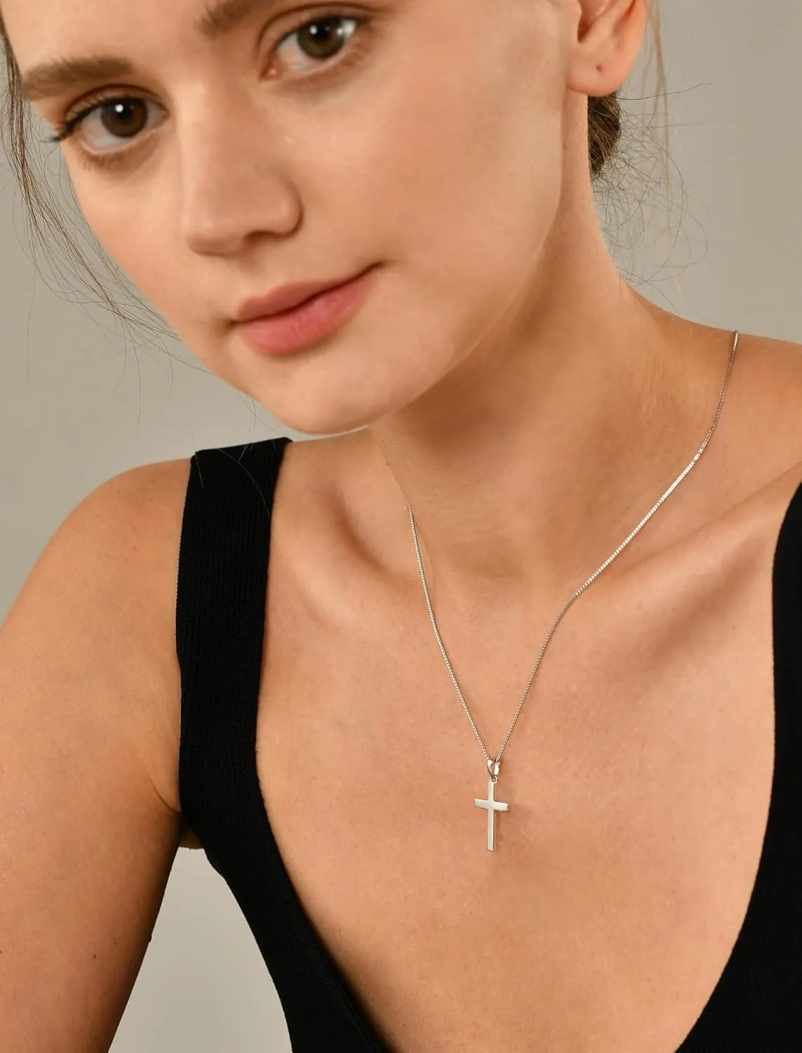 YL Cross Necklace for Women Sterling Silver Plain Cross Pendant Necklace Simple Jewelry for Men (0.79-1.18")