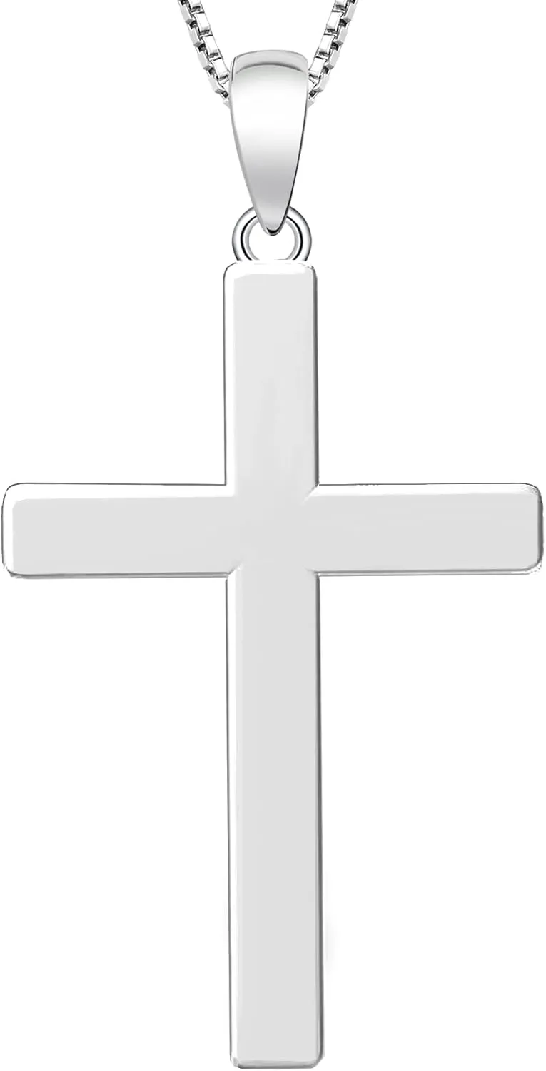 YL Cross Necklace for Women Sterling Silver Plain Cross Pendant Necklace Simple Jewelry for Men (0.79-1.18")