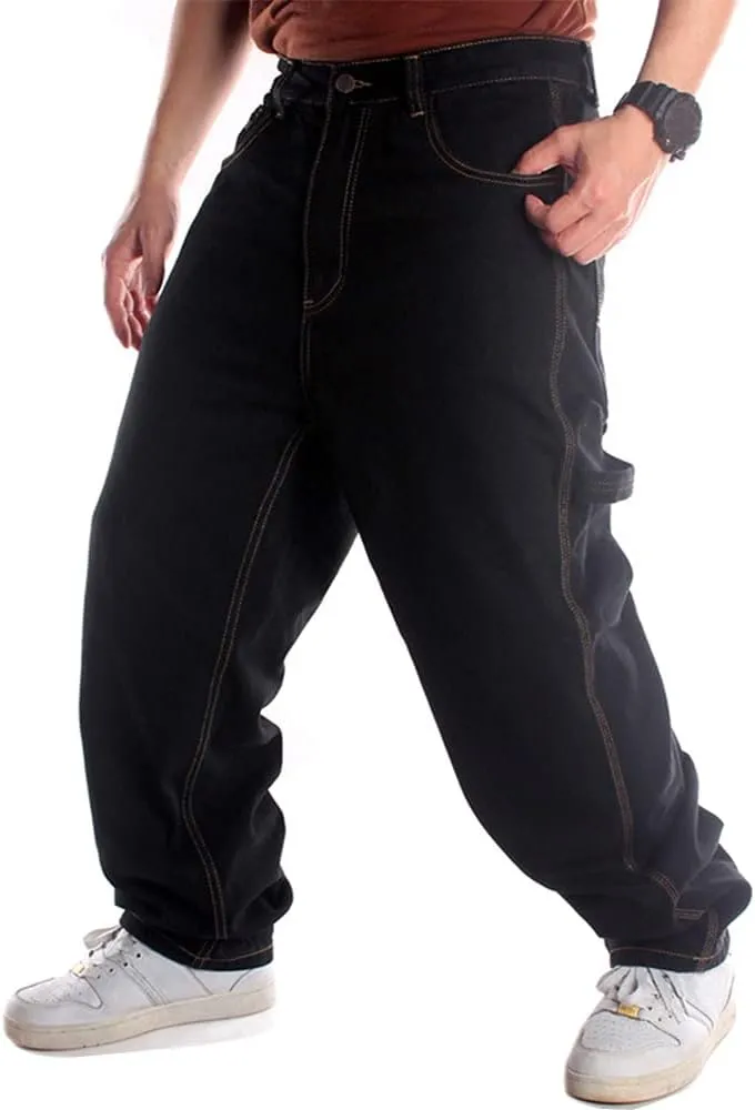 Ylingjun Mens Baggy Hip Hop Jeans Casual Loose Fit Embroidered Skateboard Denim Pants