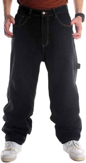Ylingjun Mens Baggy Hip Hop Jeans Casual Loose Fit Embroidered Skateboard Denim Pants