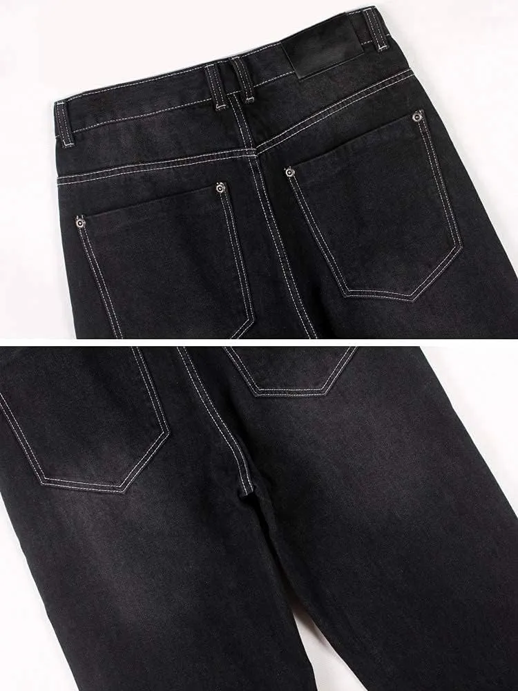 Ylingjun Mens Baggy Hip Hop Jeans Casual Loose Fit Embroidered Skateboard Denim Pants