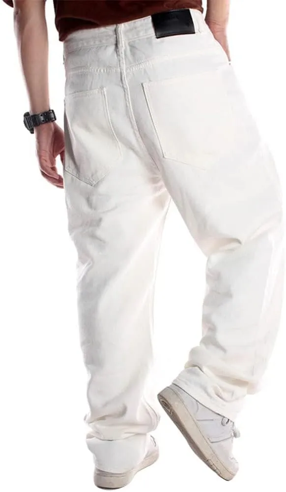 Ylingjun Mens Baggy Hip Hop Jeans Casual Loose Fit Embroidered Skateboard Denim Pants
