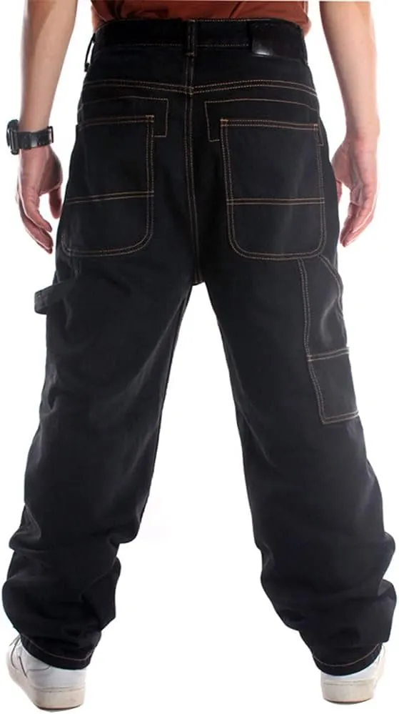 Ylingjun Mens Baggy Hip Hop Jeans Casual Loose Fit Embroidered Skateboard Denim Pants