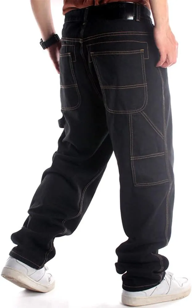 Ylingjun Mens Baggy Hip Hop Jeans Casual Loose Fit Embroidered Skateboard Denim Pants