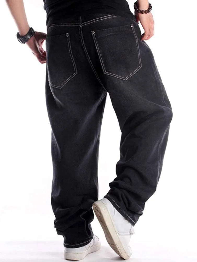 Ylingjun Mens Baggy Hip Hop Jeans Casual Loose Fit Embroidered Skateboard Denim Pants