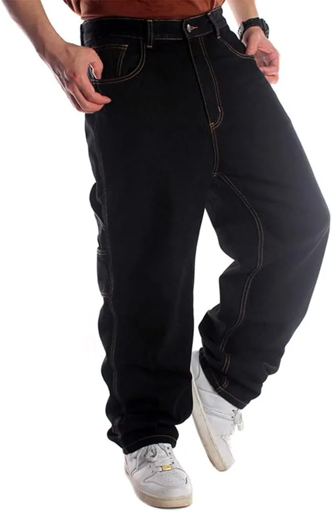 Ylingjun Mens Baggy Hip Hop Jeans Casual Loose Fit Embroidered Skateboard Denim Pants