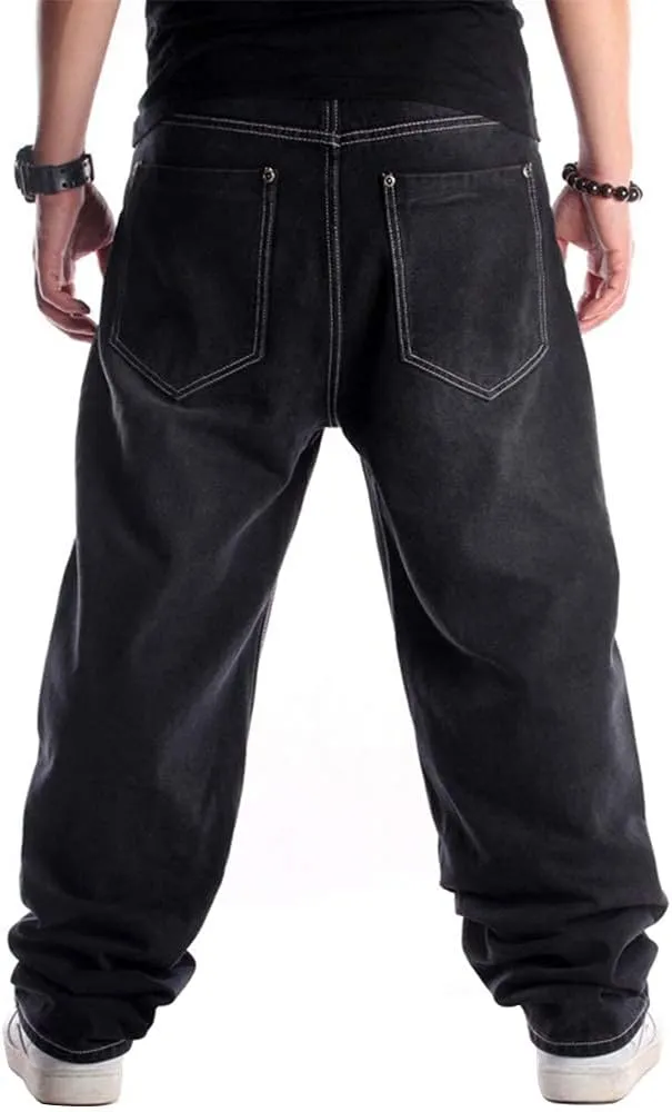 Ylingjun Mens Baggy Hip Hop Jeans Casual Loose Fit Embroidered Skateboard Denim Pants