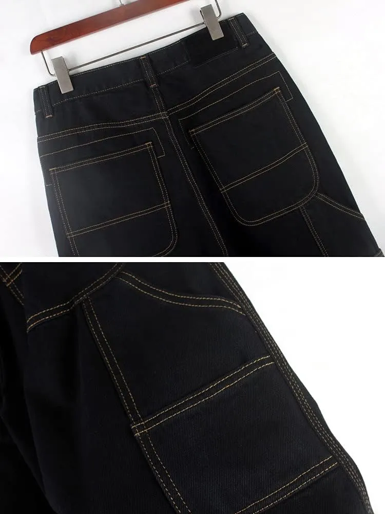 Ylingjun Mens Baggy Hip Hop Jeans Casual Loose Fit Embroidered Skateboard Denim Pants