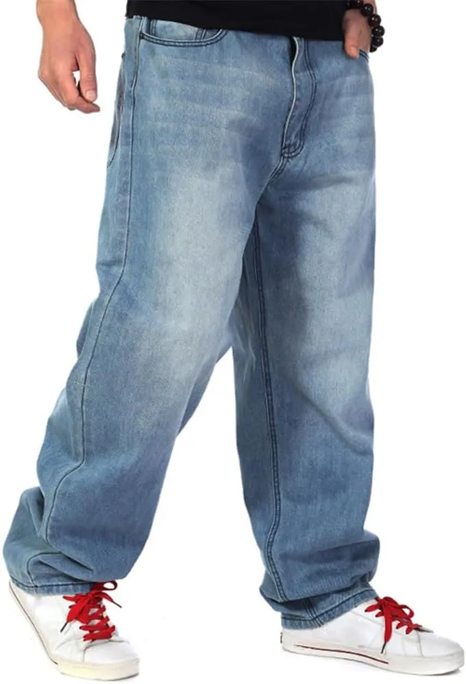 Ylingjun Mens Baggy Hip Hop Jeans Casual Loose Fit Skateboard Denim Pants