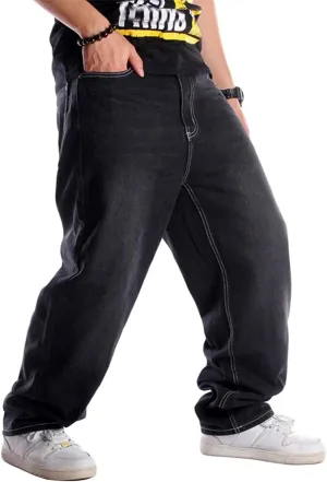 Ylingjun Mens Baggy Hip Hop Jeans Casual Loose Fit Skateboard Denim Pants