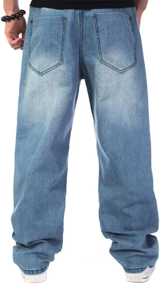 Ylingjun Mens Baggy Hip Hop Jeans Casual Loose Fit Skateboard Denim Pants