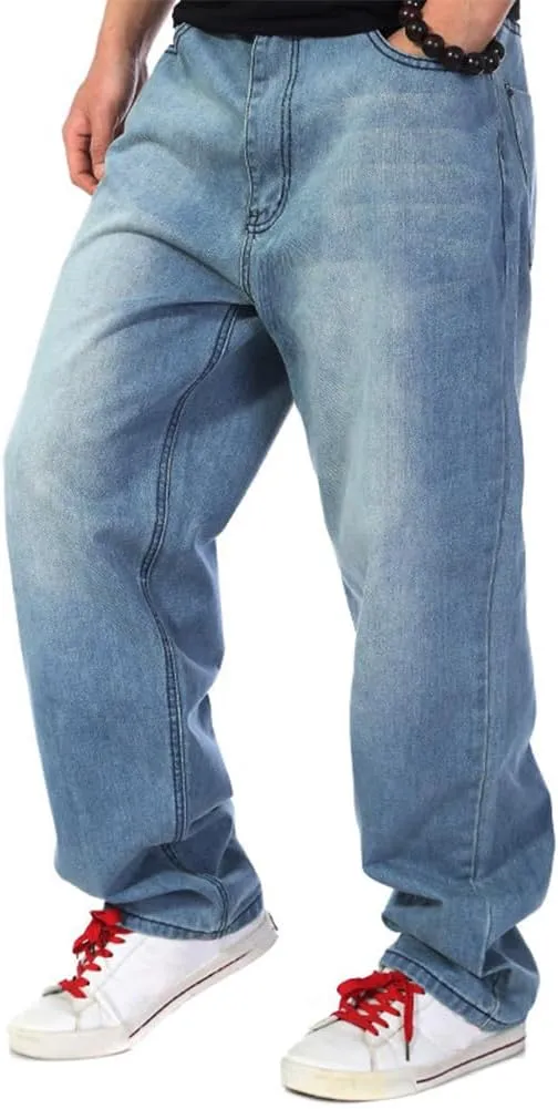 Ylingjun Mens Baggy Hip Hop Jeans Casual Loose Fit Skateboard Denim Pants