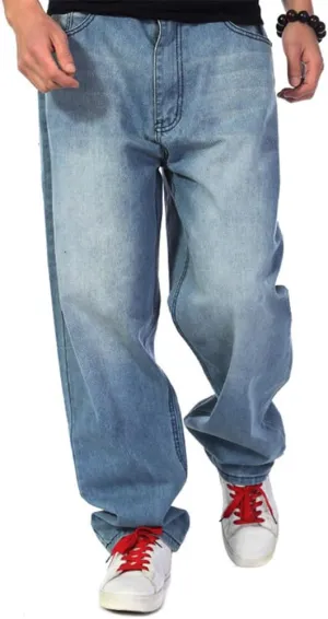 Ylingjun Mens Baggy Hip Hop Jeans Casual Loose Fit Skateboard Denim Pants