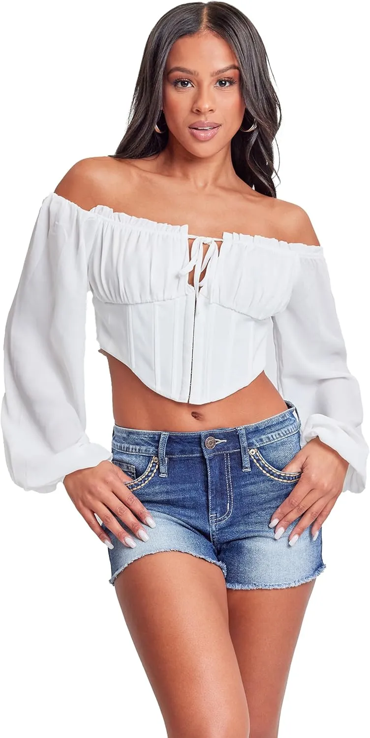 YMI Jeans Women's Heavy Stitch Embroidered Frayed Shorts