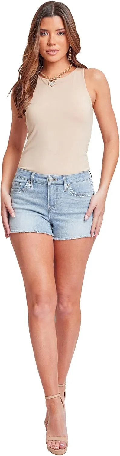 YMI Jeans Women's Heavy Stitch Embroidered Frayed Shorts