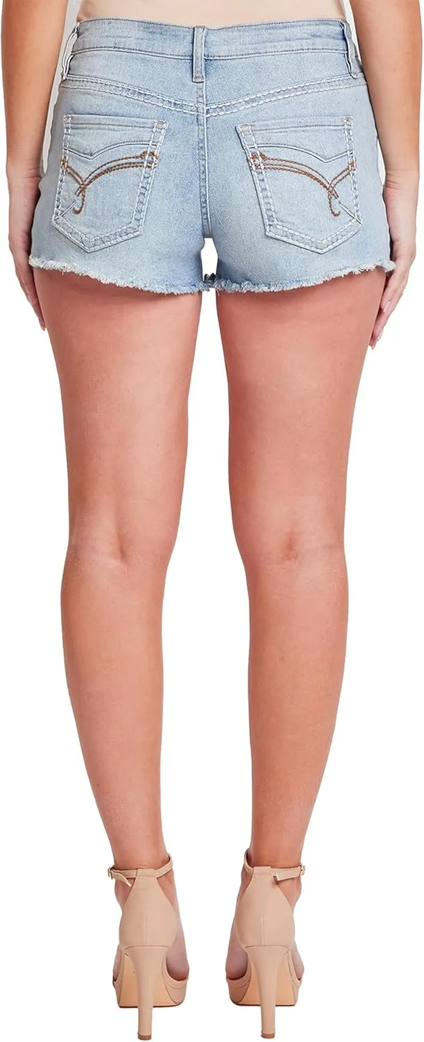 YMI Jeans Women's Heavy Stitch Embroidered Frayed Shorts