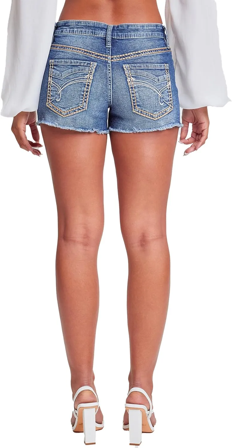 YMI Jeans Women's Heavy Stitch Embroidered Frayed Shorts