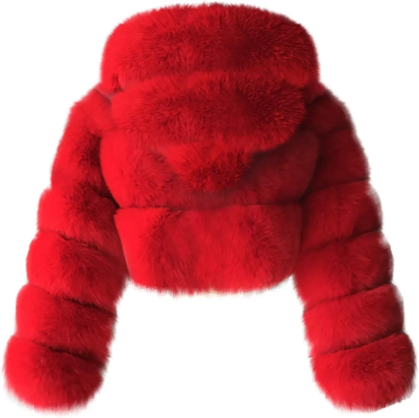 YRAETENM Womens Faux Fur Coat Trendy Zip Up Cropped Bubble Coats Long Sleeve Fleece Warm Short Winter Coats With Fuzzy Hoode