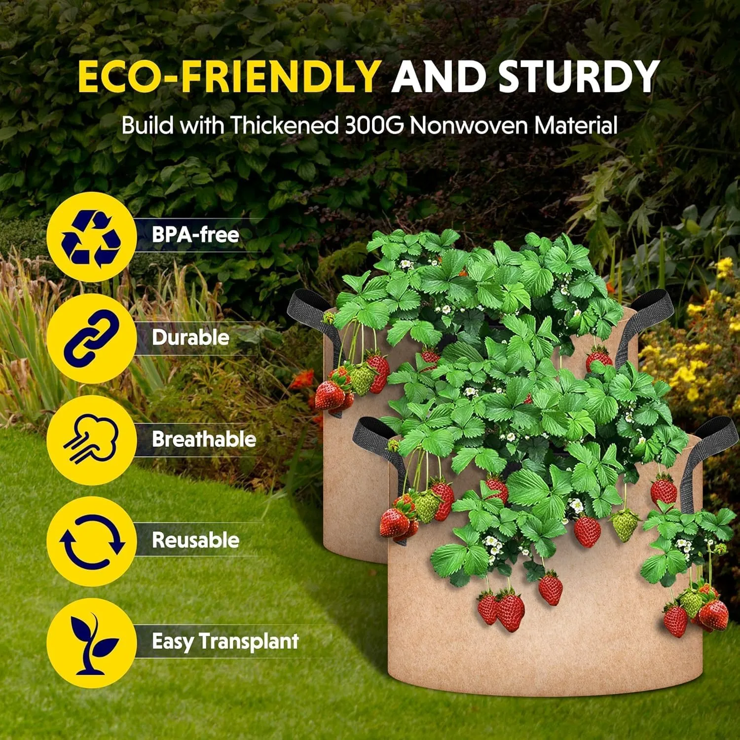 YSSOA 12-Pack 3 Gallon Grow Bags Heavy Duty Thickened Nonwoven Aeration Fabric Pots with Handles, Cloth Pots for Plants, Vegetable, Flower, Tomato Potato