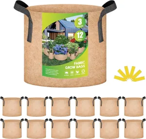 YSSOA 12-Pack 3 Gallon Grow Bags Heavy Duty Thickened Nonwoven Aeration Fabric Pots with Handles, Cloth Pots for Plants, Vegetable, Flower, Tomato Potato