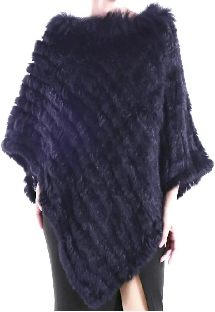 Yu He Women's New Womens Real Rabbit Fur Raccoon collar Poncho Knitted Cape Jacket Coat Shawl