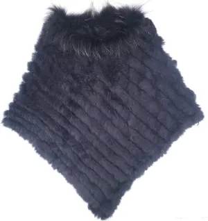 Yu He Women's New Womens Real Rabbit Fur Raccoon collar Poncho Knitted Cape Jacket Coat Shawl
