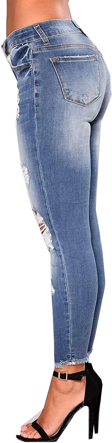 ZERMOM Ripped Skinny Jeans for Women Destroyed Mid Rise Stretch Denim Pants