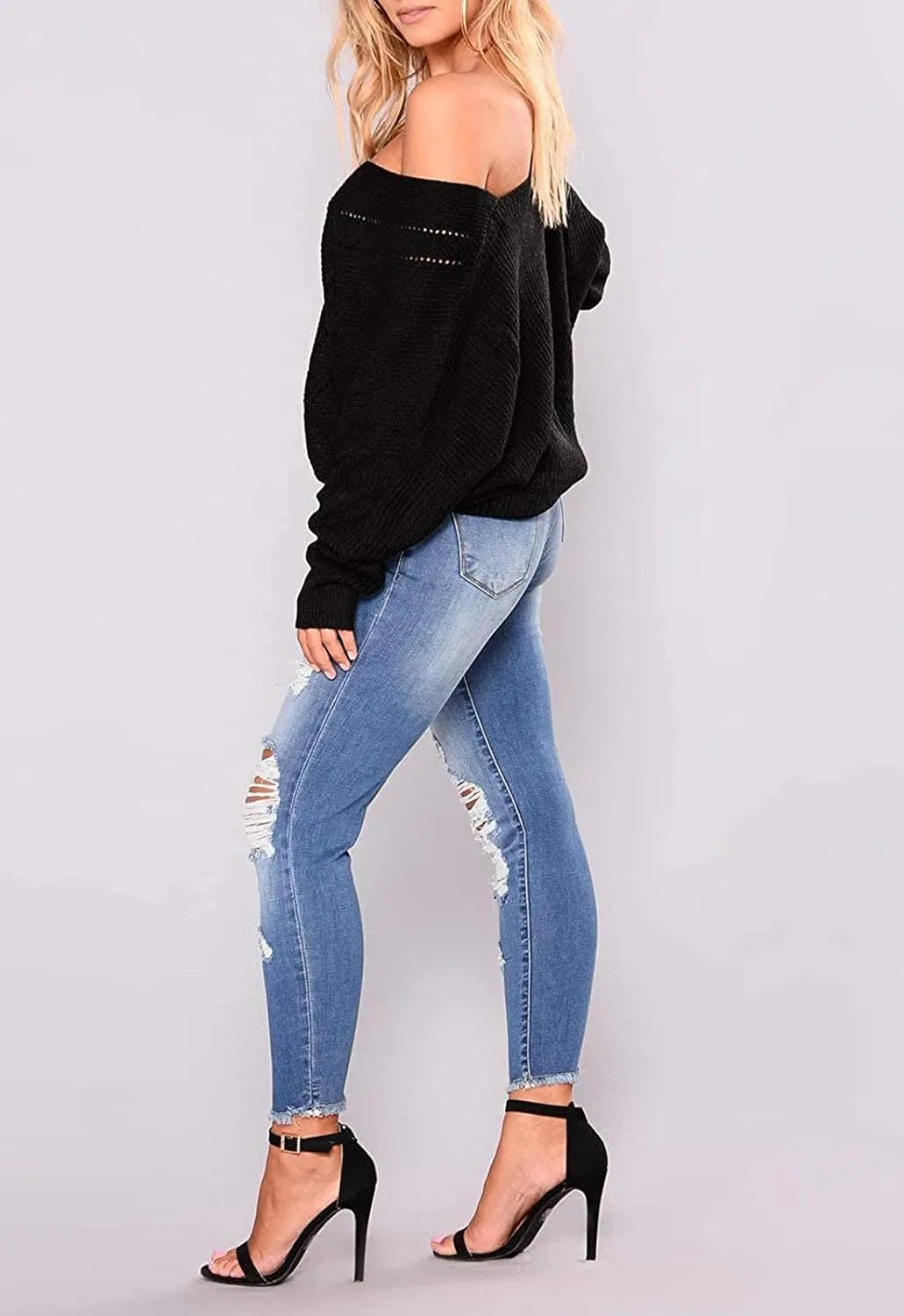 ZERMOM Ripped Skinny Jeans for Women Destroyed Mid Rise Stretch Denim Pants