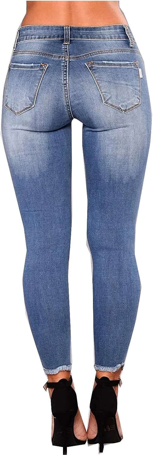ZERMOM Ripped Skinny Jeans for Women Destroyed Mid Rise Stretch Denim Pants