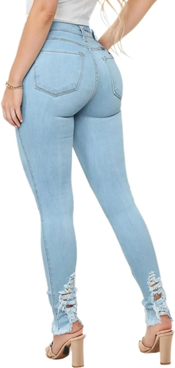 ZERMOM Ripped Skinny Jeans for Women Destroyed Mid Rise Stretch Denim Pants