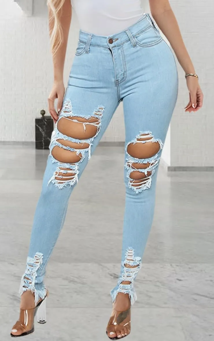 ZERMOM Ripped Skinny Jeans for Women Destroyed Mid Rise Stretch Denim Pants