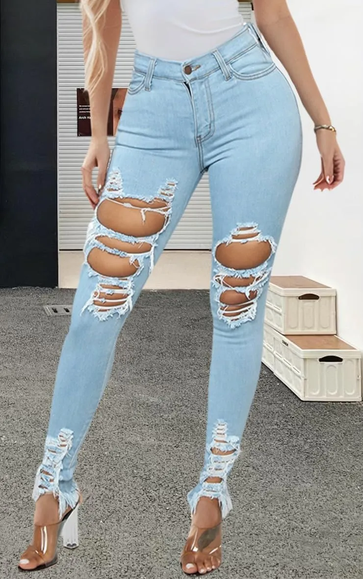 ZERMOM Ripped Skinny Jeans for Women Destroyed Mid Rise Stretch Denim Pants