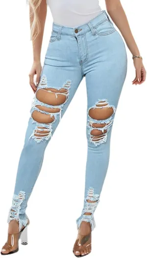 ZERMOM Ripped Skinny Jeans for Women Destroyed Mid Rise Stretch Denim Pants