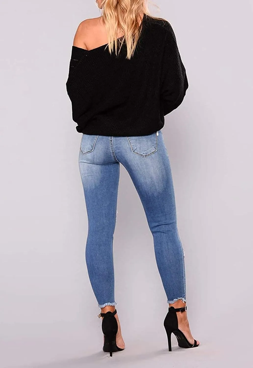 ZERMOM Ripped Skinny Jeans for Women Destroyed Mid Rise Stretch Denim Pants