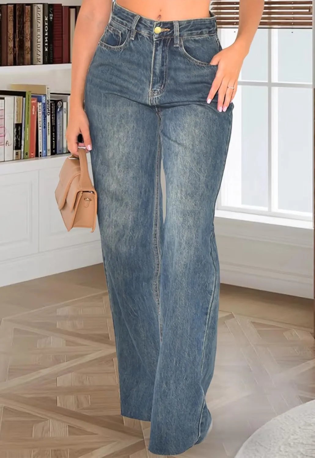 ZERMOM Women's Wide Leg Jeans Casual Stretch High Rise Baggy Loose Denim Pants