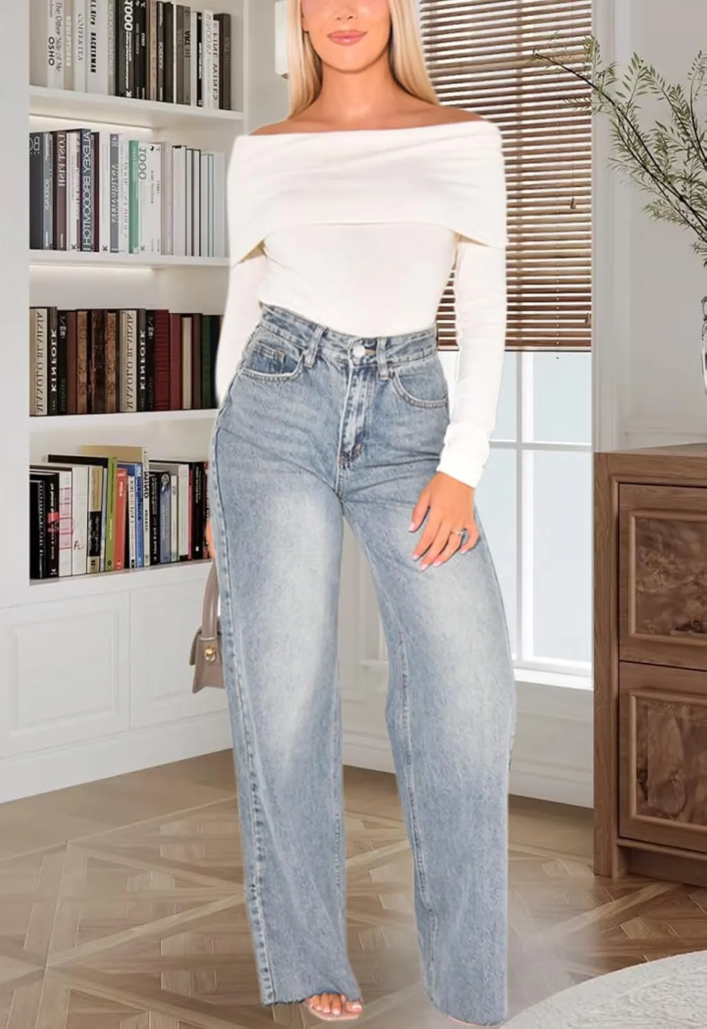 ZERMOM Women's Wide Leg Jeans Casual Stretch High Rise Baggy Loose Denim Pants