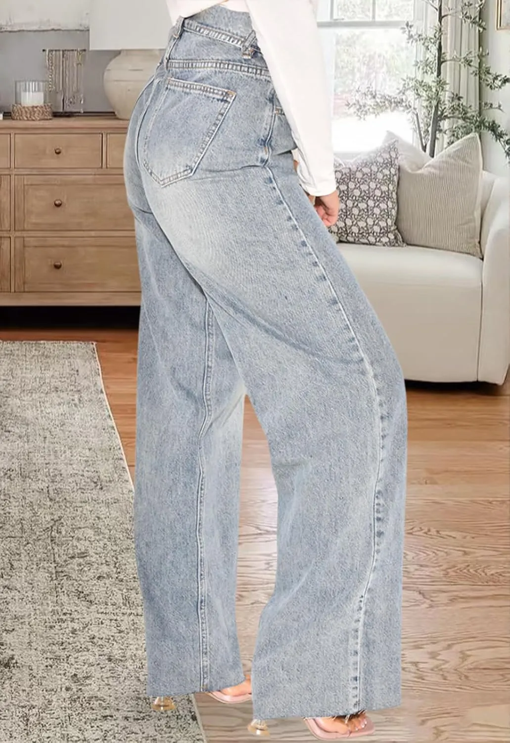 ZERMOM Women's Wide Leg Jeans Casual Stretch High Rise Baggy Loose Denim Pants