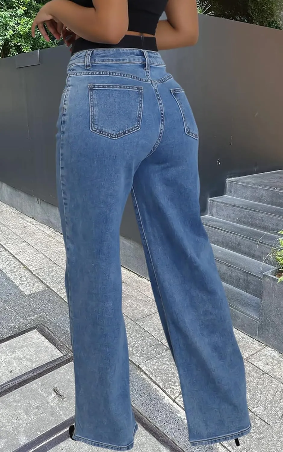 ZERMOM Women's Wide Leg Jeans Casual Stretch High Rise Baggy Loose Denim Pants