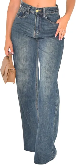 ZERMOM Women's Wide Leg Jeans Casual Stretch High Rise Baggy Loose Denim Pants
