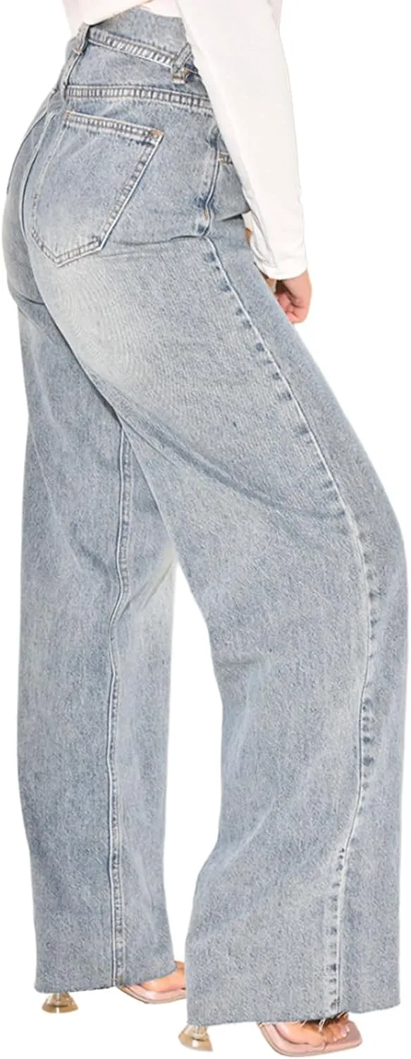 ZERMOM Women's Wide Leg Jeans Casual Stretch High Rise Baggy Loose Denim Pants
