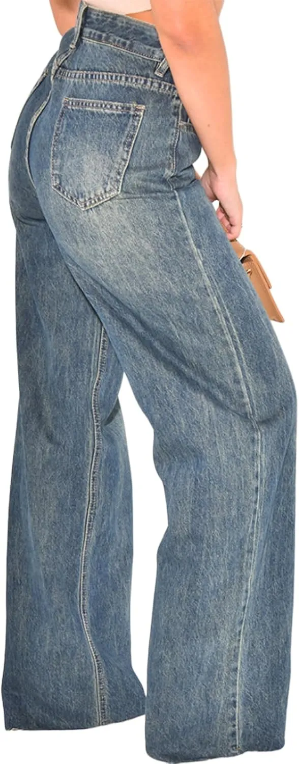 ZERMOM Women's Wide Leg Jeans Casual Stretch High Rise Baggy Loose Denim Pants